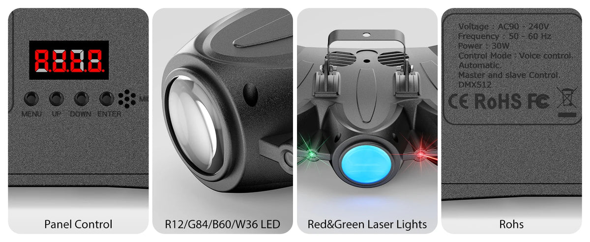 Fieryzeal 2PCS 30W RGBW 192LED Stage Light 3 Heads Airship Projector Lamp DMX512 Patterns Stage Effect Light for DJ Disco Party