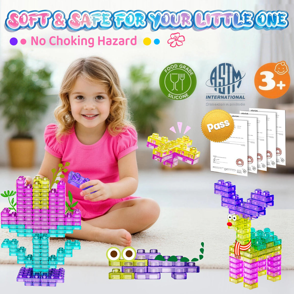 40 PCS Sensory Soft Building Blocks for Toddlers, Kids Montessori Squishy Jelly Blocks Stacking Toy Set