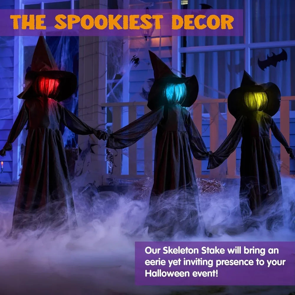 Halloween 51 in Light-Up Flying Witch Yard Stakes, Sound Activated, 3 Pack
