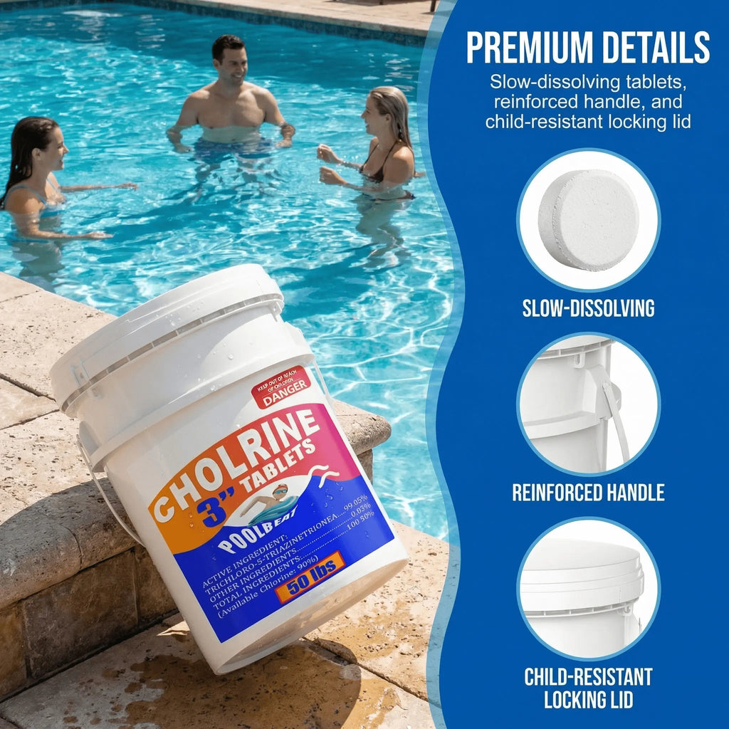 3 inch 50 Pounds Chlorine Tablets , Stabilized Chlorine Tablets for Hot Tubs, Swimming Pools and Spas - Slow Dissolving