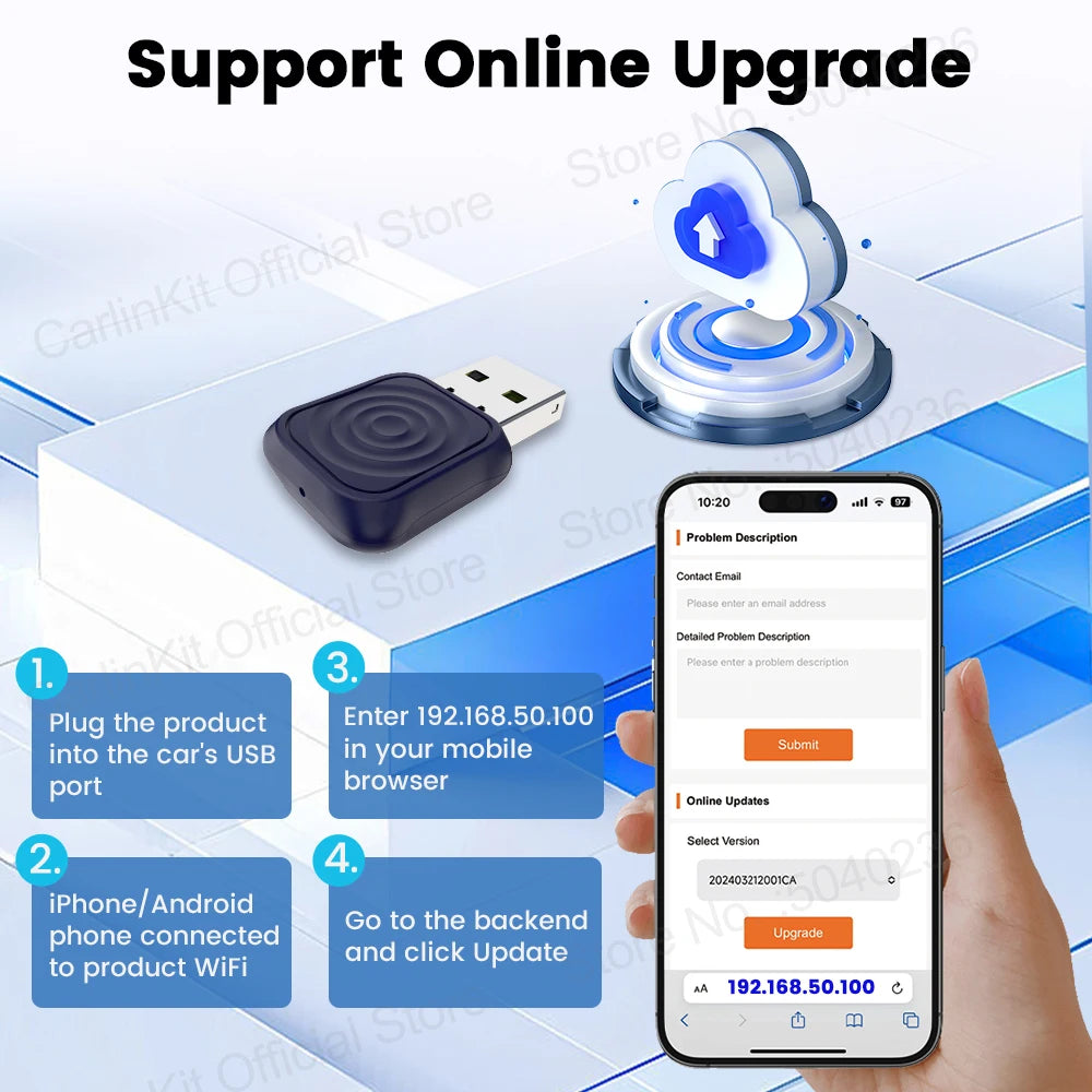 CarlinKit 5.0 Mini Ultra / Pro Wireless CarPlay & Android Auto Adapter For OEM Cars Upgrade WiFi BLE Wireless Auto-connect Phone