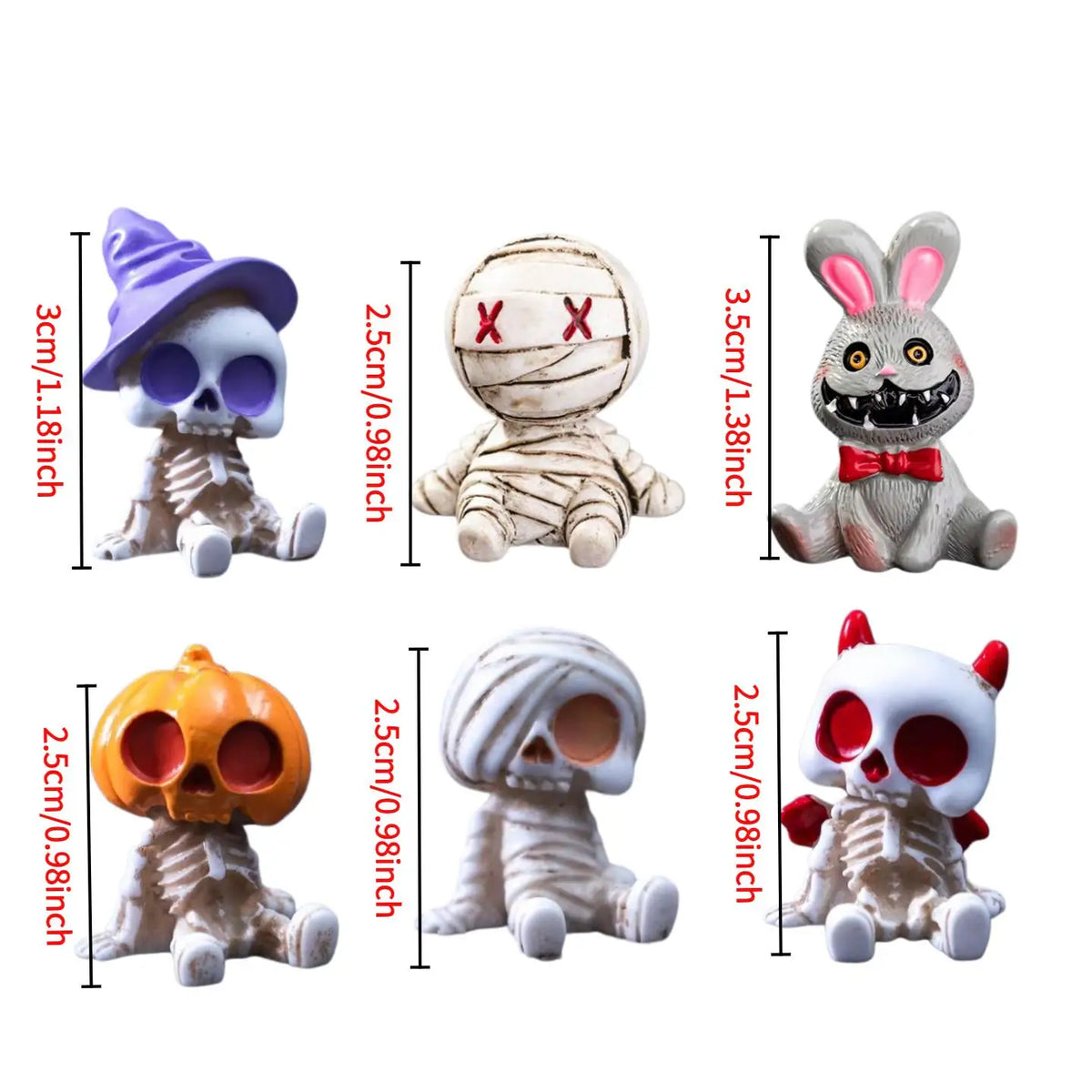 6-Piece Halloween Miniature Resin Figurines, Skeleton and Mummy Statues for Decor