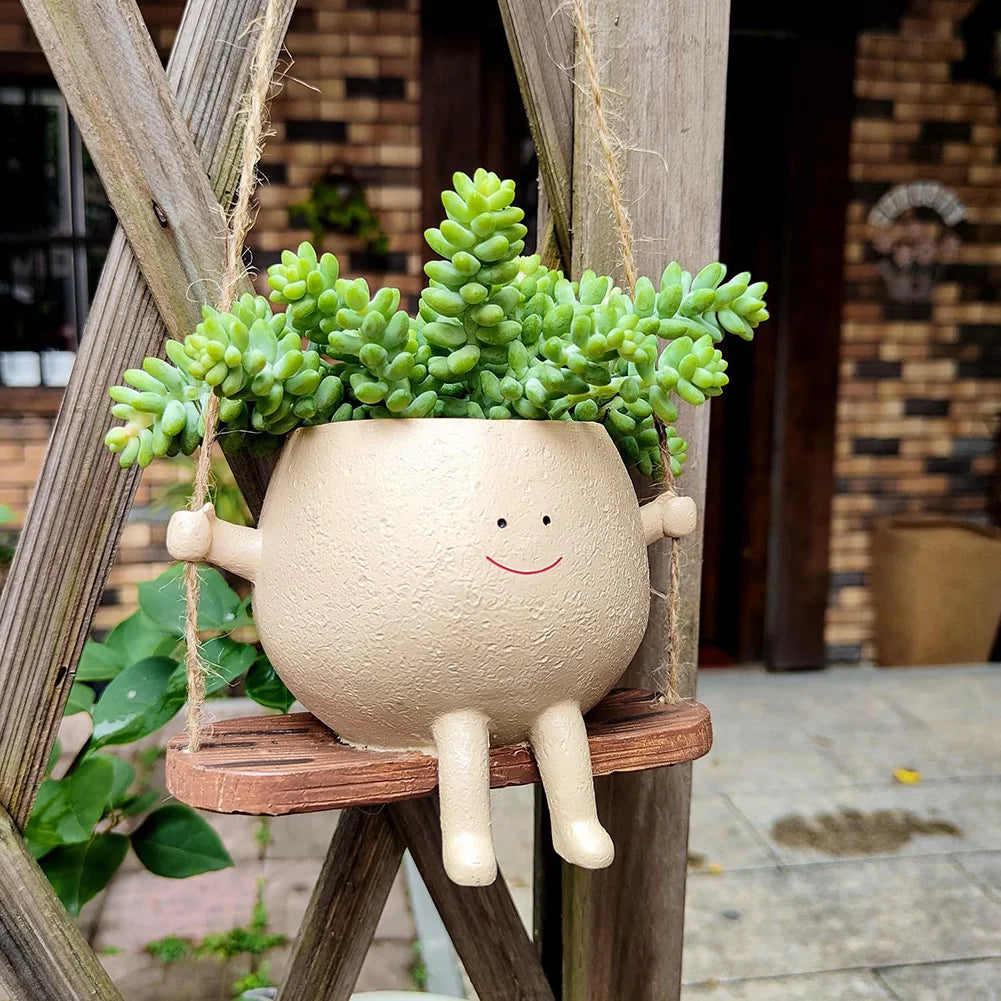 Plant Succulent Pots Resin Smiling Face Planter Creative Wall Hanging Head Planter Multifunctional for String of Pearls Plants