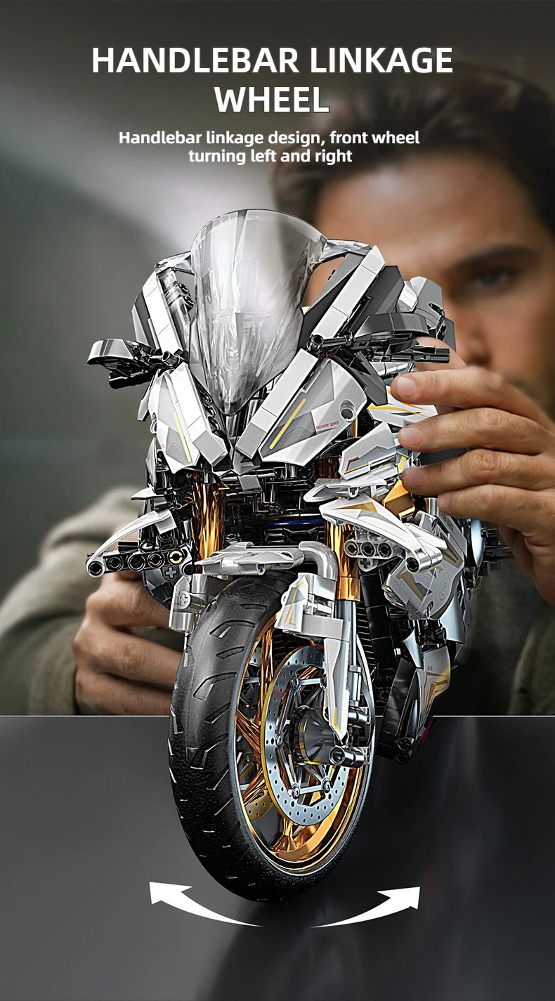 KAVOWORLD 1:5 Motorcycle Desktop Ornament Building Blocks Set 2045PCS Technic Motorbike Model Kit Sport Bike Bricks Boy Toy Gift