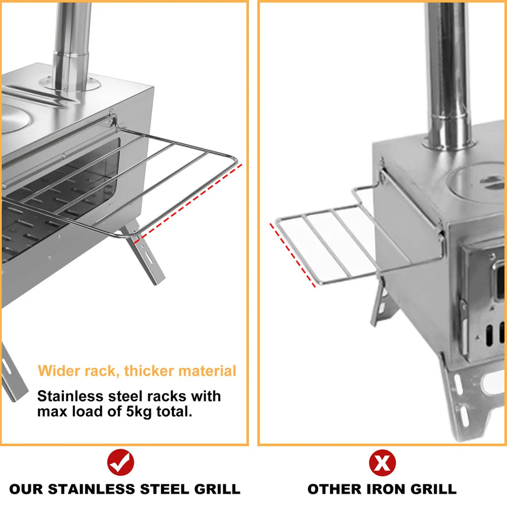 Hot Tent Stove, Wood Burning Stove, Portable Wood Stove with 6 Stainless Chimney Pipes for Outdoor Heating & Cooking