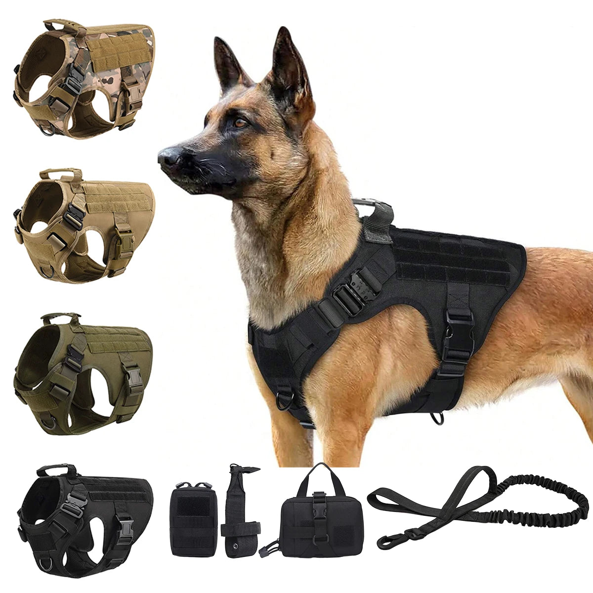 Tactical Dog Harness with MOLLE Pouches, No-Pull Training Vest for Medium and Large Dogs