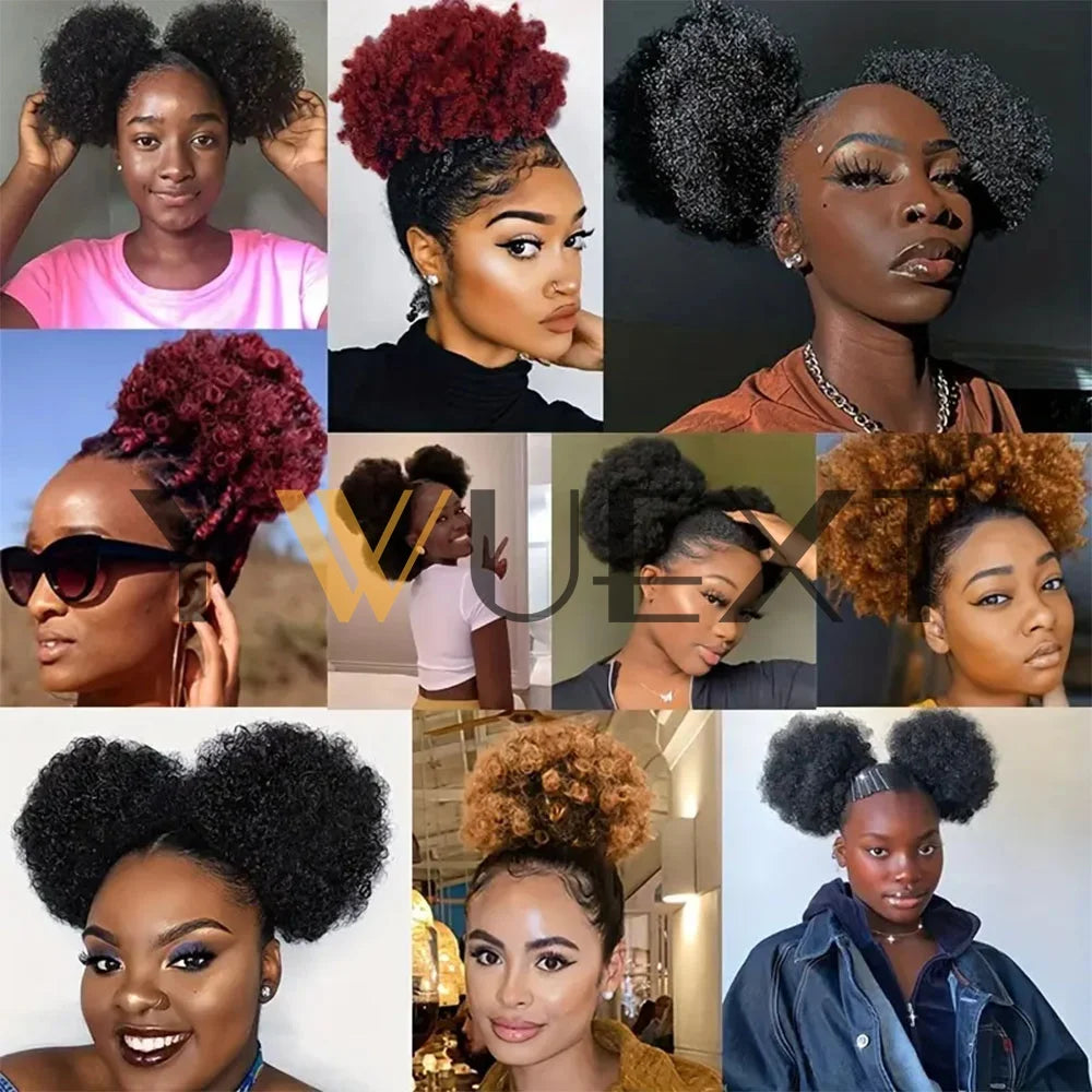 Kinky Curly Afro Puff Drawstring Ponytail, Human Hair