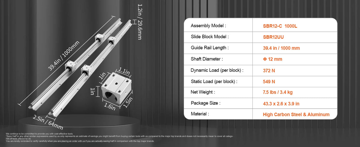 SucceBuy SBR Linear Guide Rail Set with Bearing Blocks