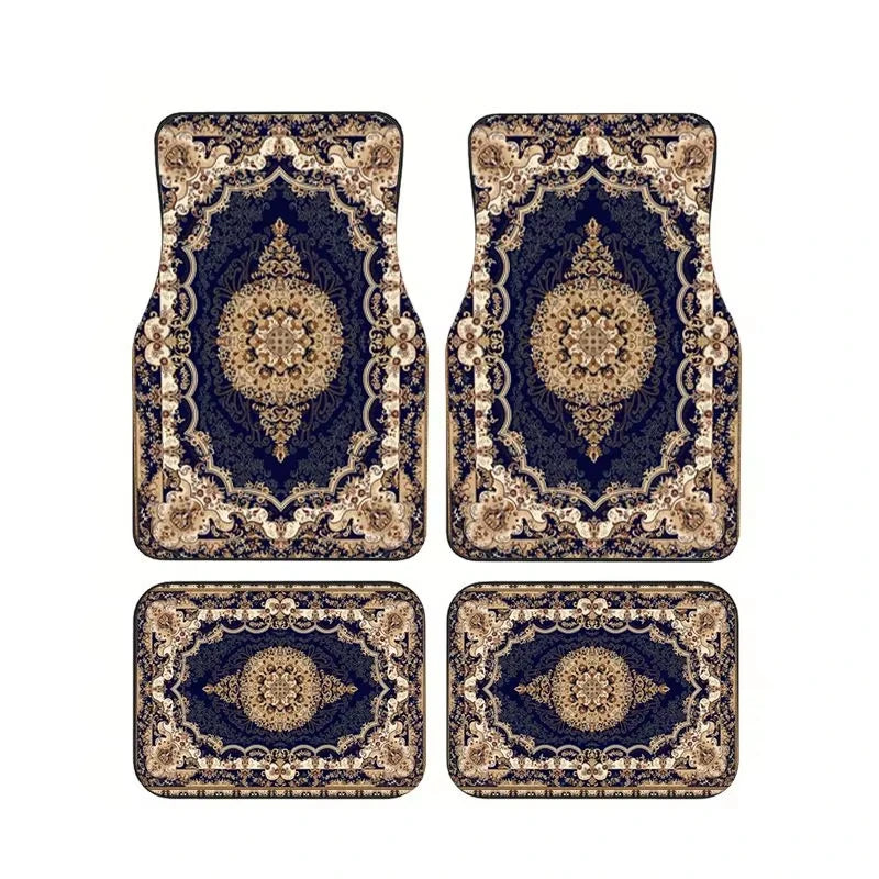 Red Bohemian Paisley Car Floor Mats, 4-Piece Universal Anti-Slip Auto Carpet Set