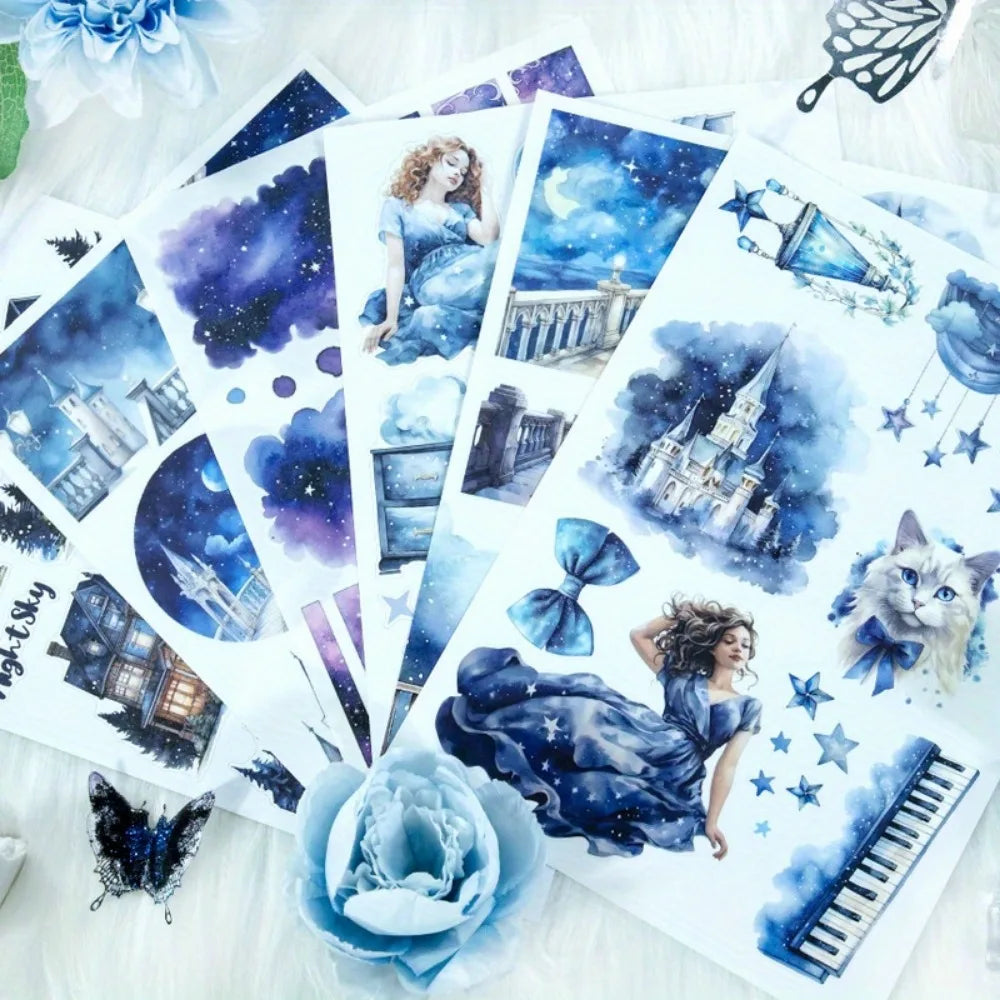 6 Pack 120 Sheets A5 Winter Wonderland Sticker Book, PET Pre Cut Vintage Decals for Journaling, Scrapbooking DIY Craft Supplies