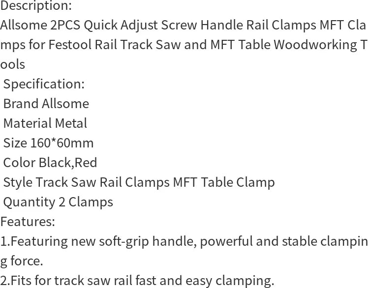 2pcs Quick Adjust Screw Handle Track Saw Rail Clamps MFT Clamps Compatible with Festool Rail Track Saw and MFT Table Woodworking Tools