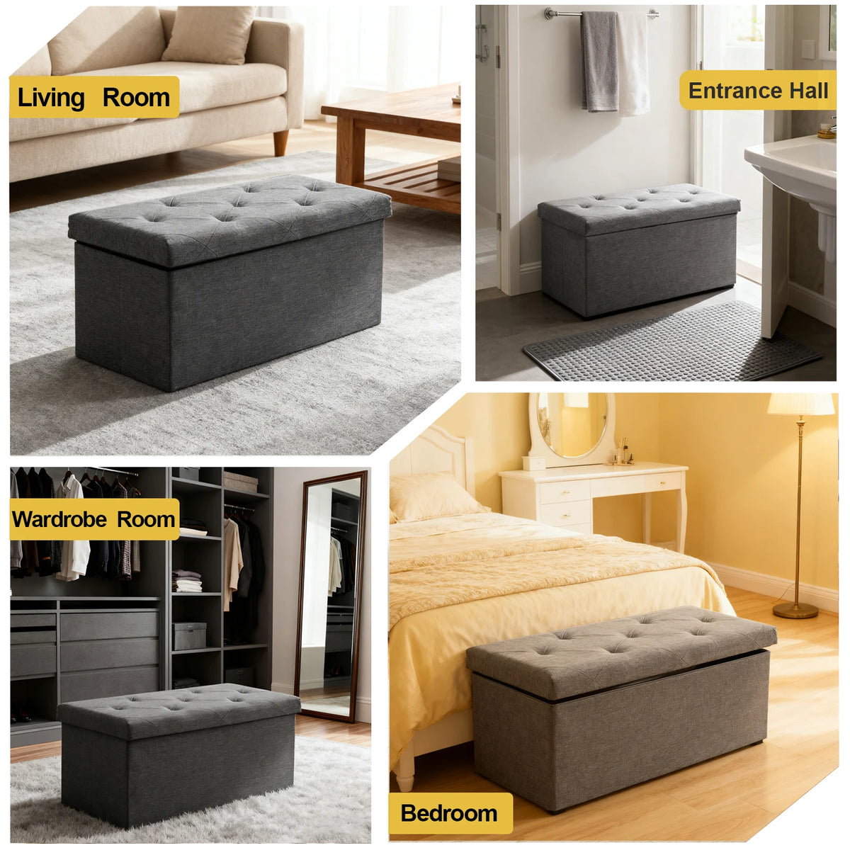 Folding Storage Ottoman Bench