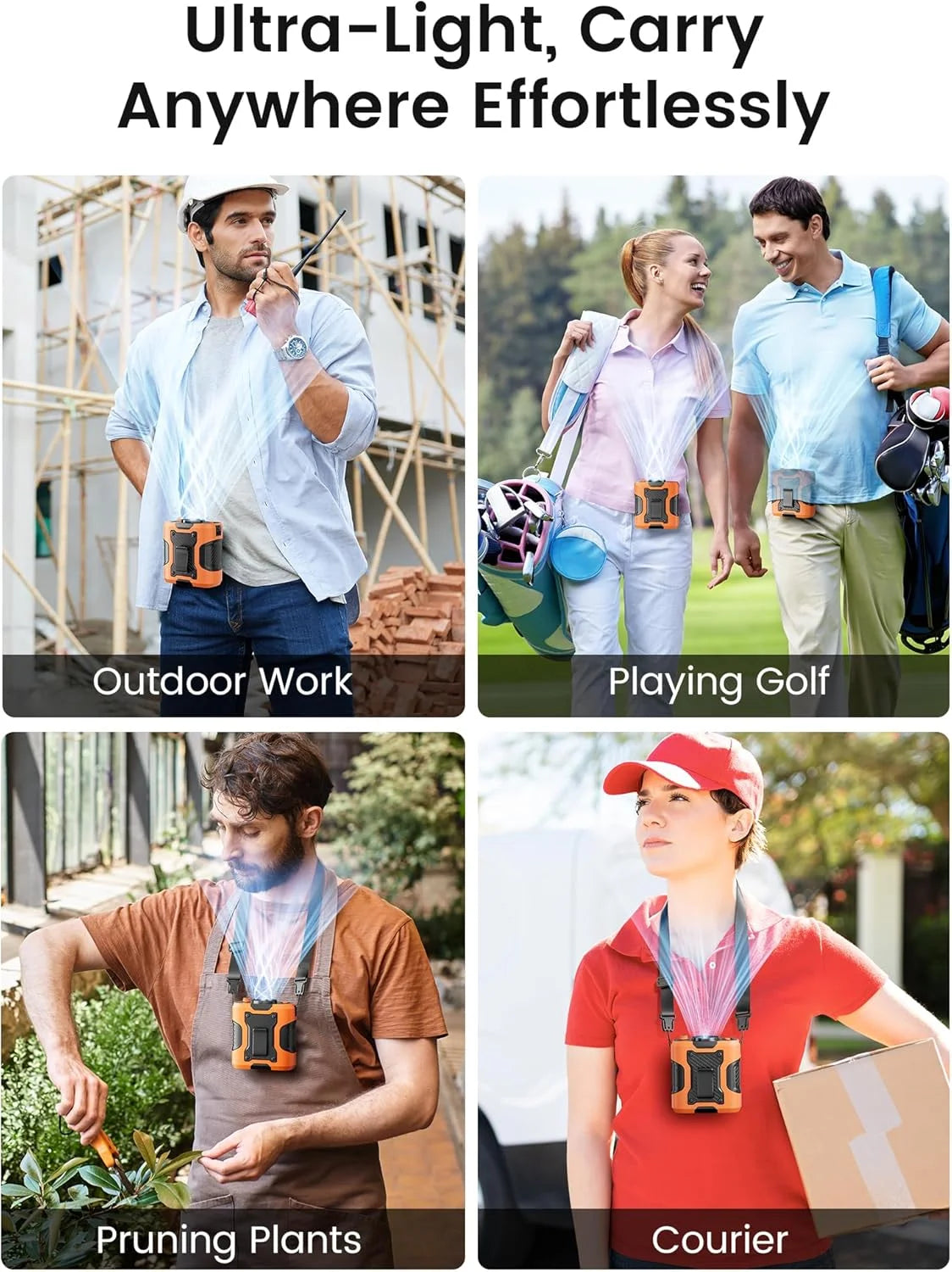 Portable Waist Fan with 8000mAh Rechargeable Battery LED Light Brushless Motor 5 Speed Levels Lasts 5-8 Hours for Outdoor Use