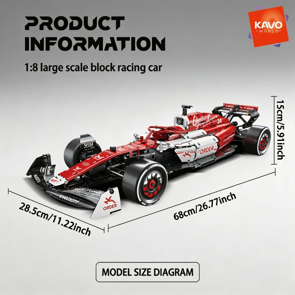 KAVOWORLD 1768pcs 27 Inches Large MOC Sports Race Car Building Blocks Set DIY Formula Red & White City Racing Car Bricks Model Kit 1:8 Construction Collection Ornament Building Toys with Realistic Suspension Steering Cockpit