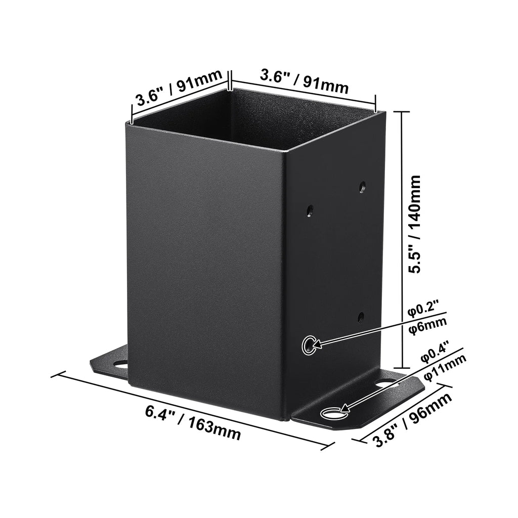 SucceBuy 4x4/ 6x6 Post Base 2/ 4 Pcs Powder-Coated Post Anchor Matte Black Wood Post Brackets for Pavilion Deck Railing