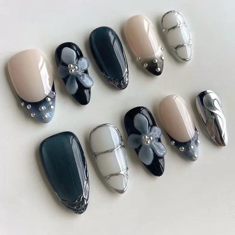 24Pcs Almond Press On Nails, Full Coverage False Nails (Random Style)
