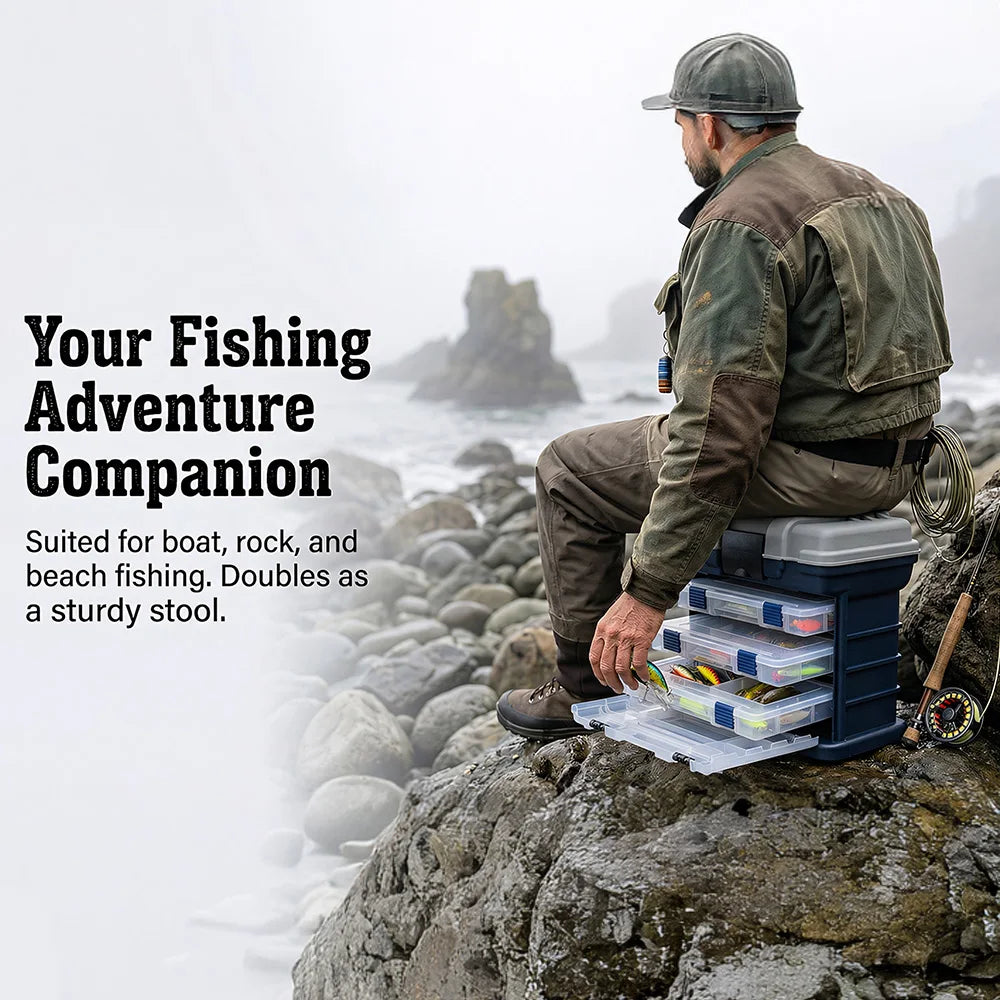 Fishing Tackle Box Kit with Fishing Pliers 4-Tier Multi-Functional Fishing Handheld Storage Box Adjustable Dividers Portable Fishing Tackle Lure Tool