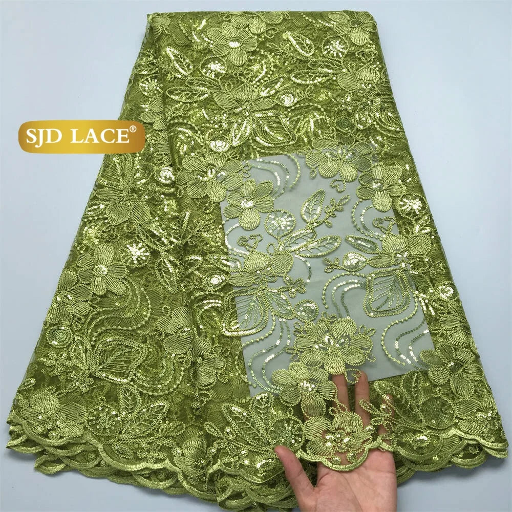 SJD LACE Gold French African Mesh Lace Fabrics for Women Wedding Dress 2026 High Quality Nigerian Tulle Net Lace Fabrics for Party DIY Cloth 4716