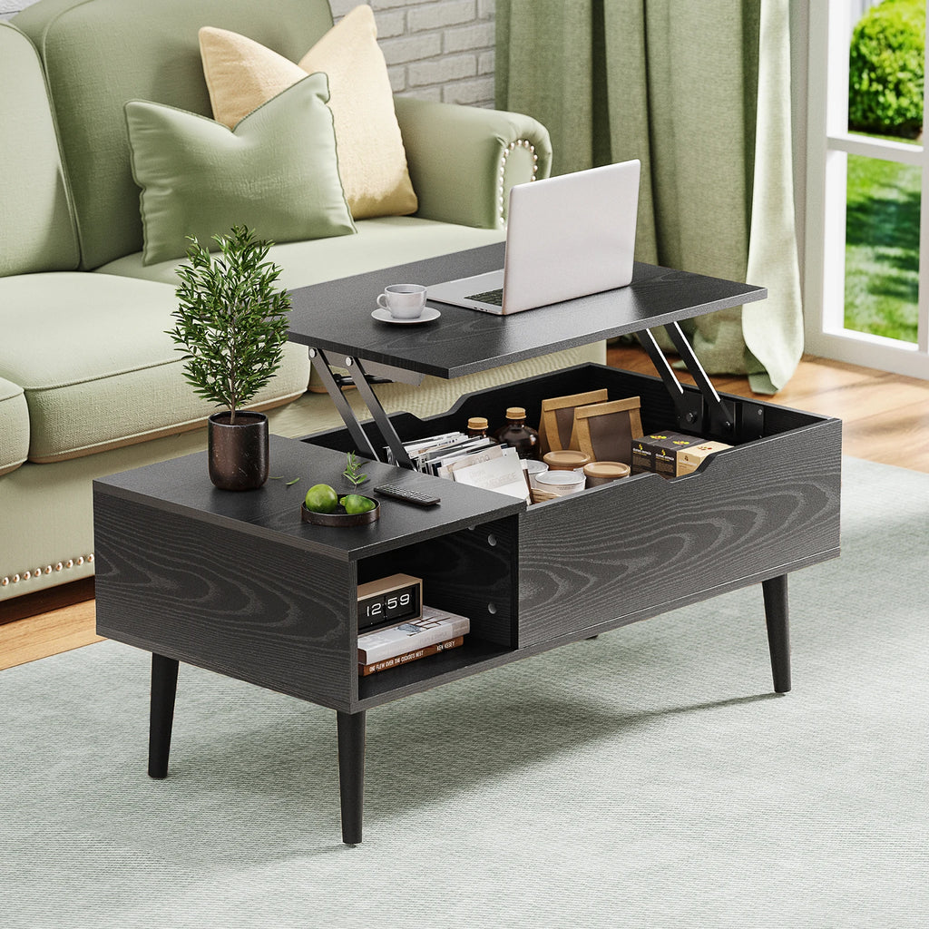 Lift-Top Coffee Table with Hidden Storage Shelf, 39 x 20 Inch