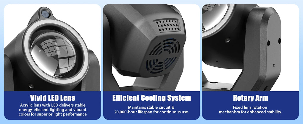 Mini 30W LED Moving Head Spot Light, 4-in-1 RGBW DMX Sound-Activated DJ Light