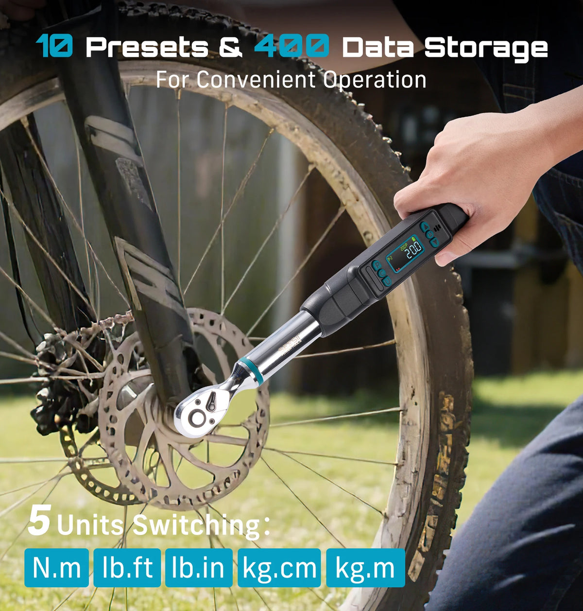 SEESII D2 Lite Pro 3/8" Digital Torque Wrench 220Nm LCD Display Real-Time & Peak Modes Preset & Data Storage Dual Alarm for Bicycle Car