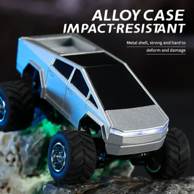 Hotfree 1/64 Mini RC Monster Cybertruck, All-Terrain Metal Off-Road Pickup with Trailer, 2.4GHz Remote & App Control, USB-C Rechargeable, Big Wheel Racing Toy, Perfect Birthday Christmas Gift for Kids, Boys & Collectors