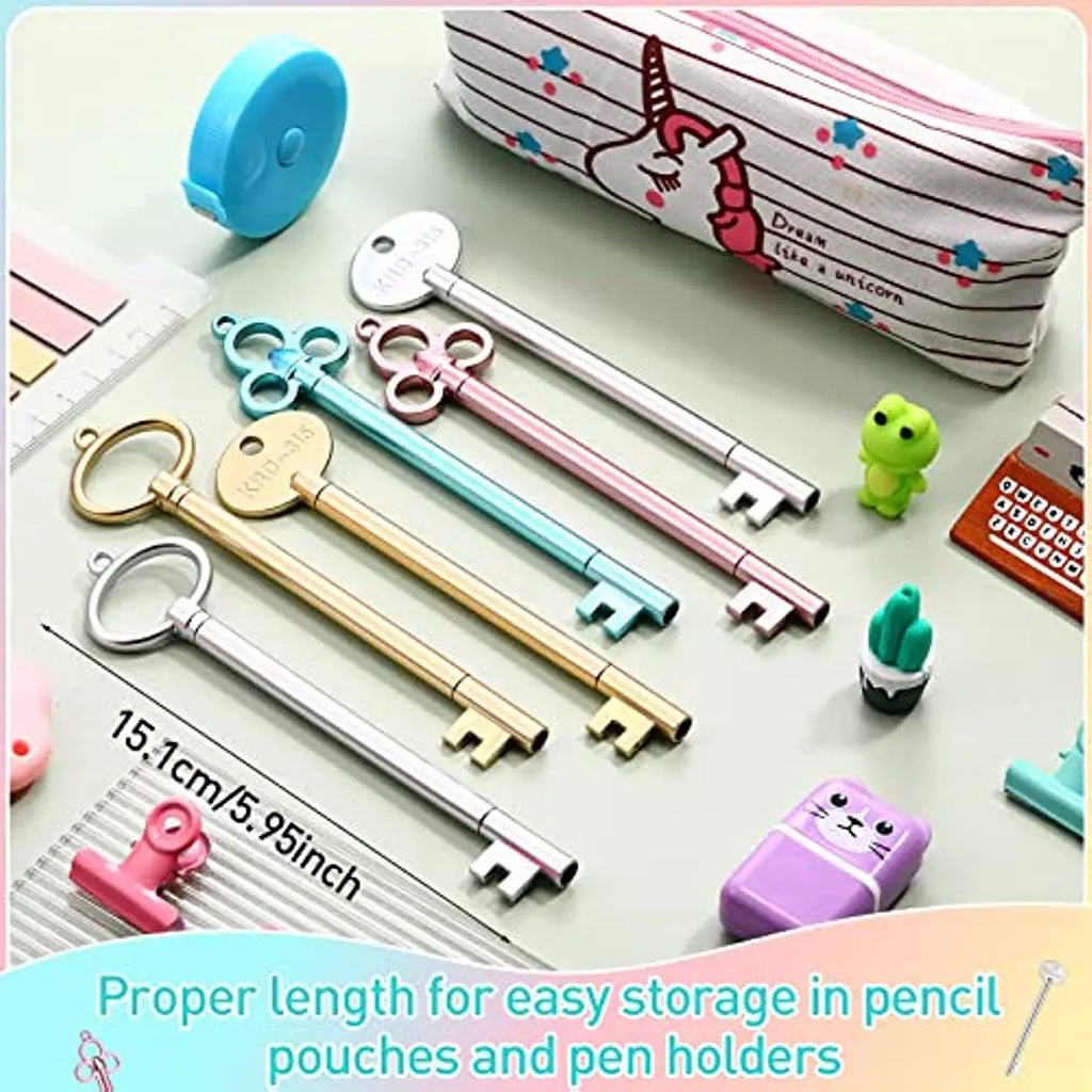 60 Pcs Retro Key Shape Bulk Vintage Key Pens Gel Ink Pens Cute Novelty Fine Point  Black Ink Writing Tools Office Accessories