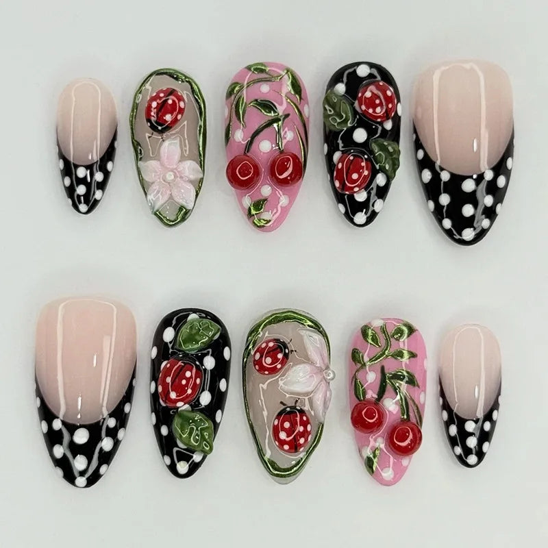 24Pcs Almond Press On Nails, Full Coverage False Nails (Random Style)