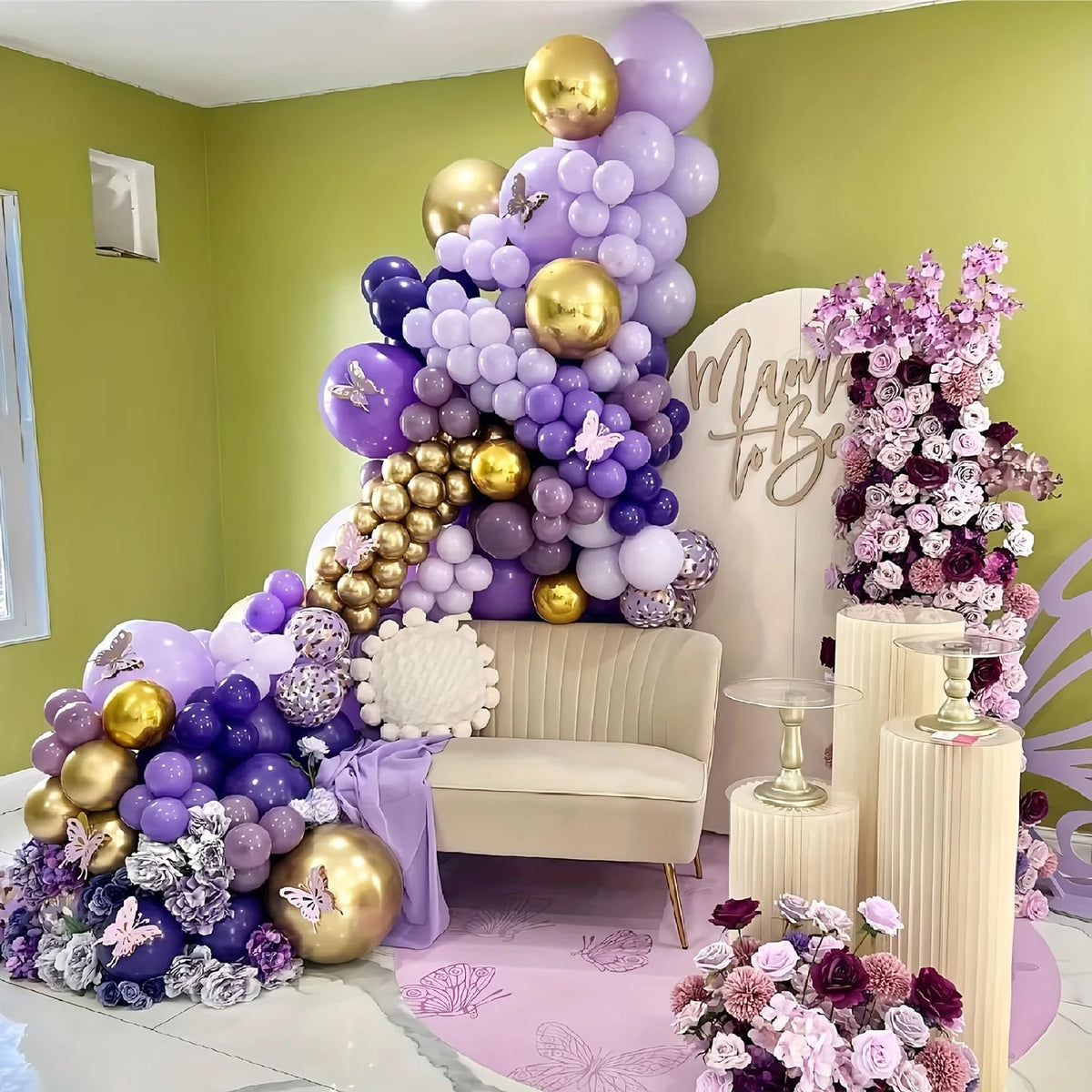 Purple and Gold Balloon Garland Arch Kit, 140 Pieces