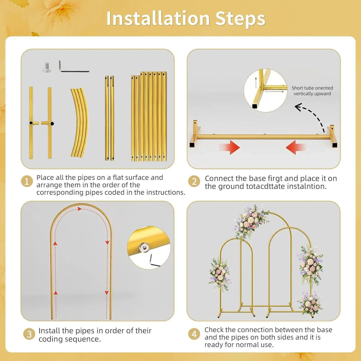 Gold Metal Arch Backdrop Stand Set, 3 Pieces