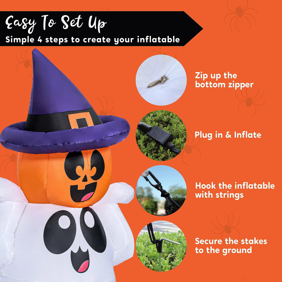 Halloween 5 ft Inflatable Pumpkin Ghost with Color LED Lights