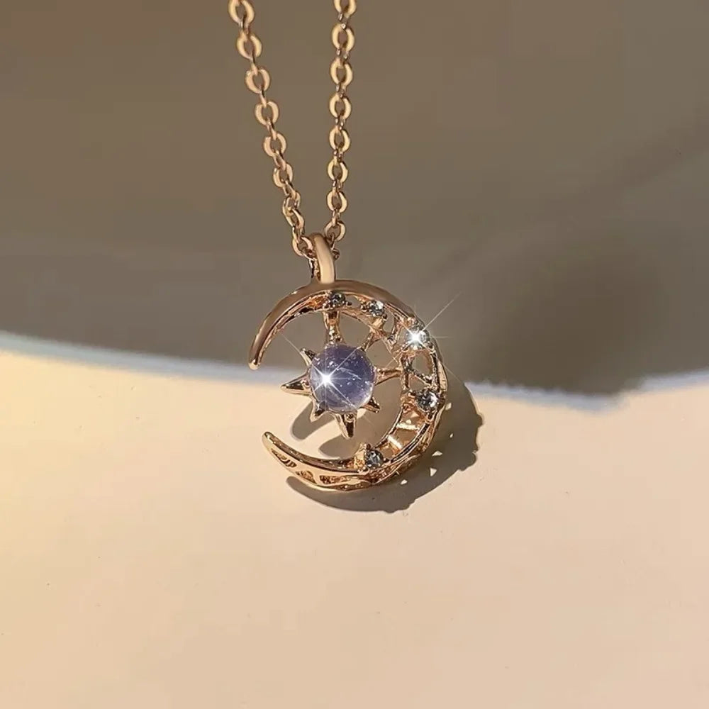 Star and Moon Pendant Necklace for Women, Dainty Clavicle Chain Jewelry