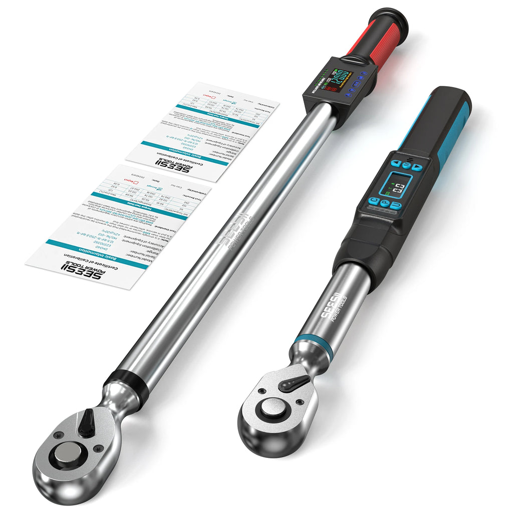 SEESII Digital Torque Wrench Kit D2 Lite Pro-3/8" 220N.m Blue & DH340-1/2" 340N.m Red ±2% High Precision Professional Bicycle Automotive Tool with LED Alarm for Precision Measureme