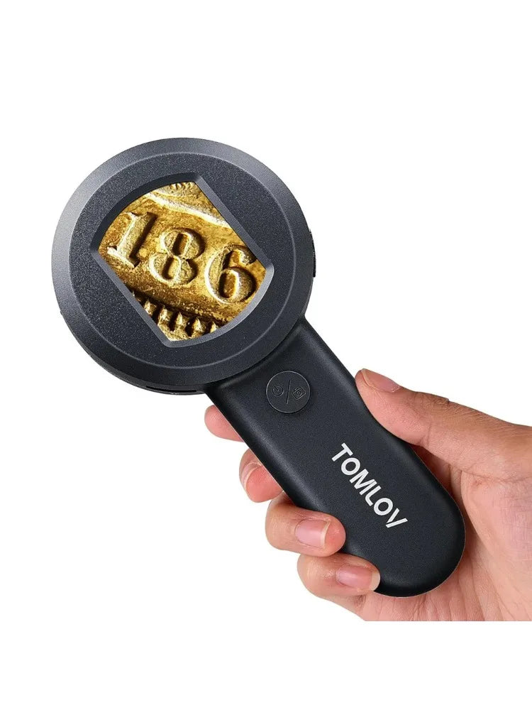TOMLOV P10 Kids Microscope Digital Portable 100X Illuminated Jewelers Loupe Handheld Coin Magnifier with Light for Error Coins Collector Pocket Trichome Magnifying Glass