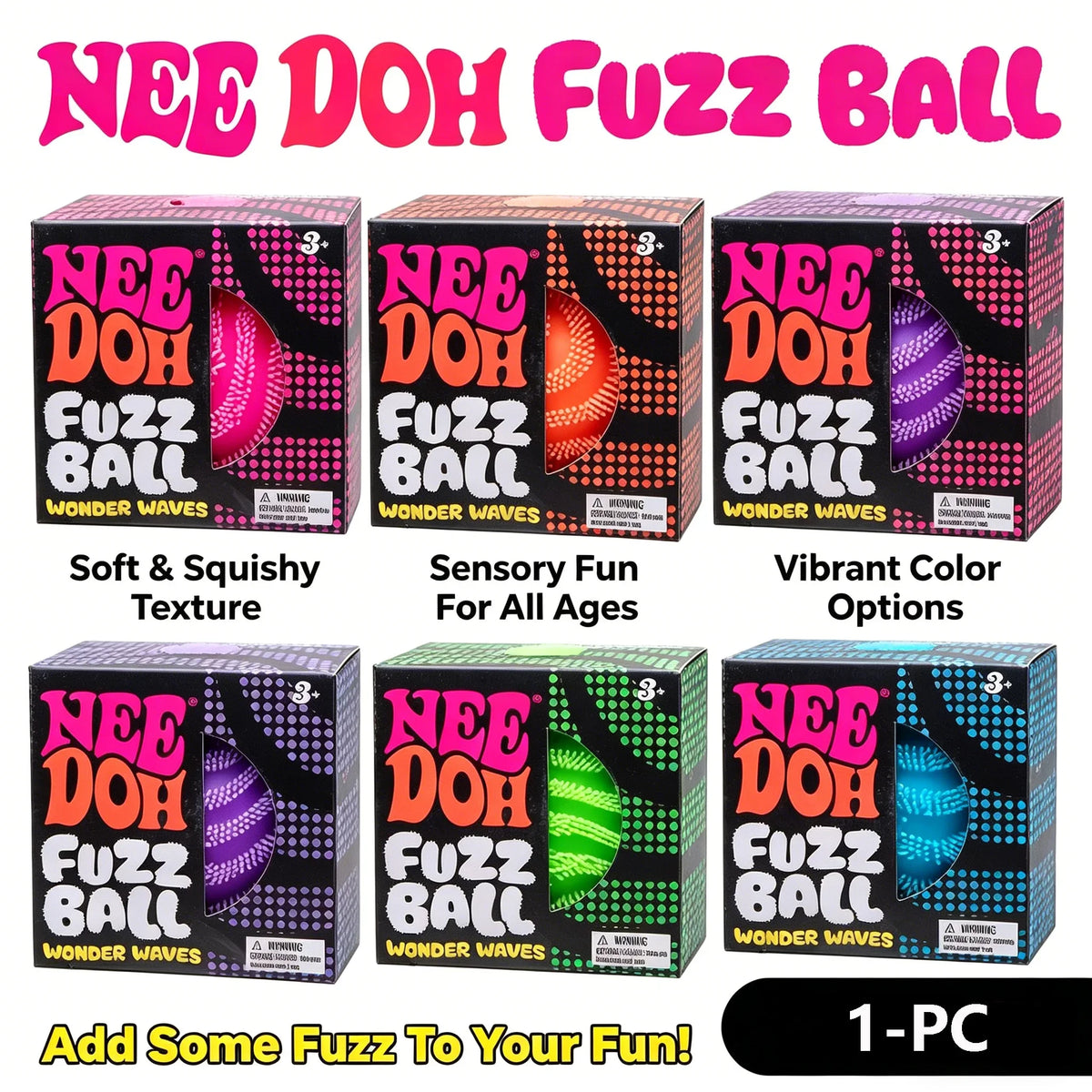 Nee Doh Fuzz Ball Blind Box, Soft Squeezable Fidget and Desktop Stress Ball