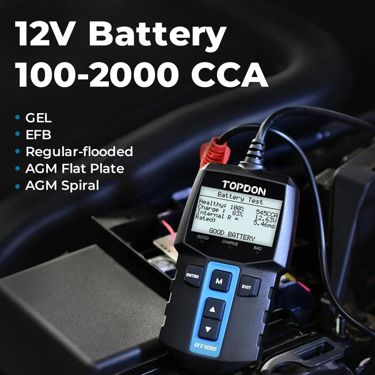 TOPDON BT100 12V Digital Battery Analyzer, Automotive Load Tester, Cranking & Charging System Test, Fast & Accurate for Car, Boat, ATV, Yacht