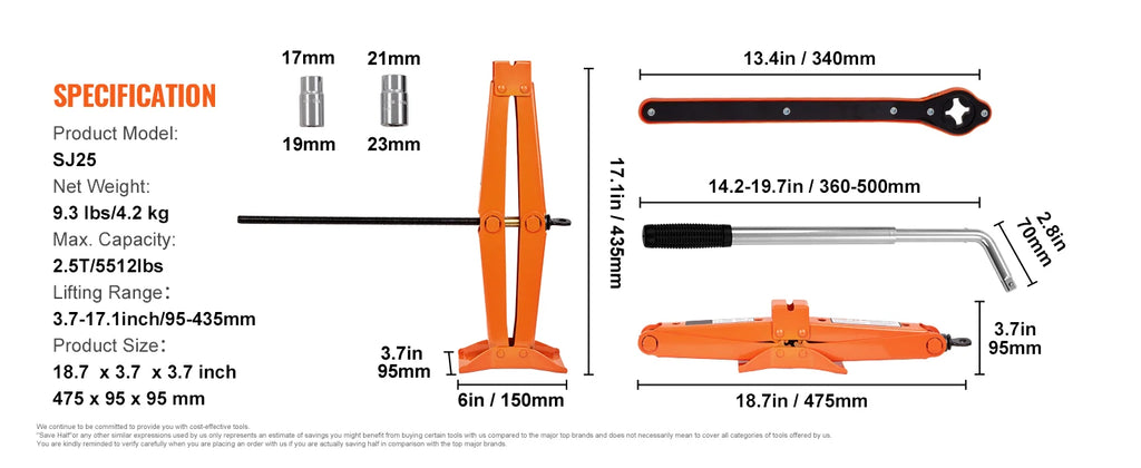 SucceBuy Scissor Jack 2.5Ton/5512 lbs Scissor Car Jack 3.7"-17.1" Lifting Range Scissor Lift Jack Portable Tire Jack for Car Etc