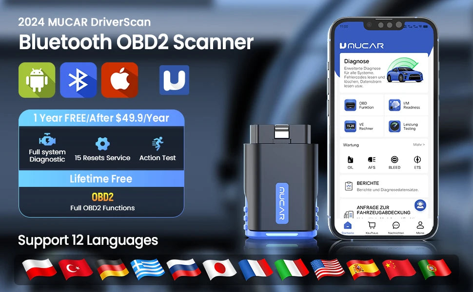 MUCAR Driverscan OBD2 Scanner Full System Car Diagnostic Tools 15 Resets Action Test Automotive Scan Tools 2025 Mucar Scanner