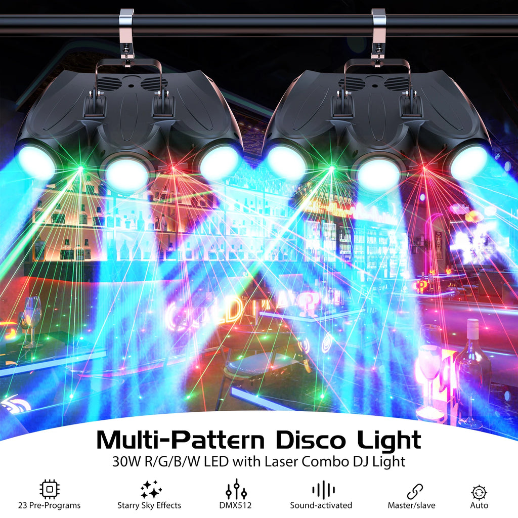 Fieryzeal 2PCS 30W RGBW 192LED Stage Light 3 Heads Airship Projector Lamp DMX512 Patterns Stage Effect Light for DJ Disco Party