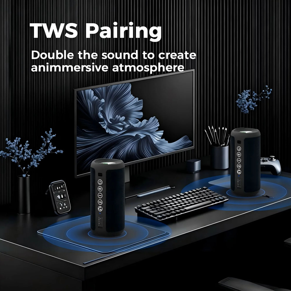24W Portable Bluetooth Speaker, IPX7 Waterproof with LED Lights