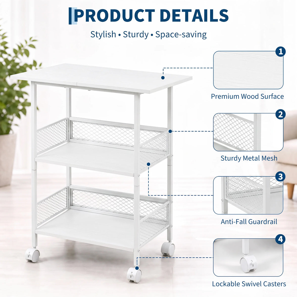 3-Tier Printer Stand with Storage Shelves, Mobile Heavy Duty Rolling Rack on Wheels for Large Printers, Black Industrial MDF and Iron, Home Office