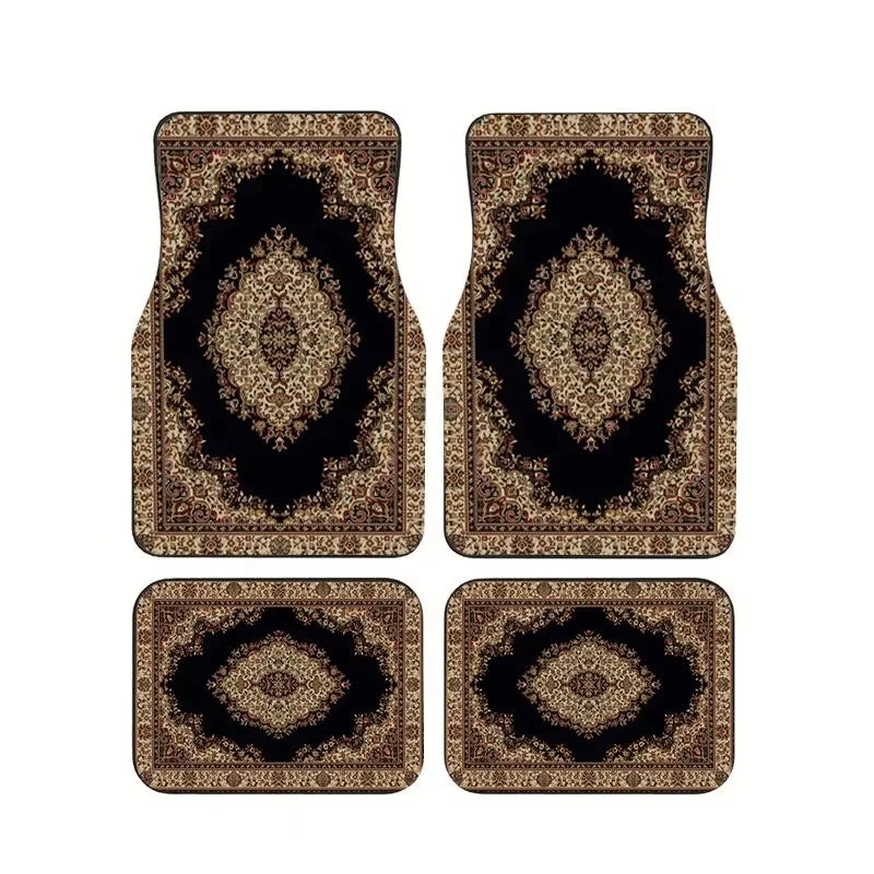 Red Bohemian Paisley Car Floor Mats, 4-Piece Universal Anti-Slip Auto Carpet Set