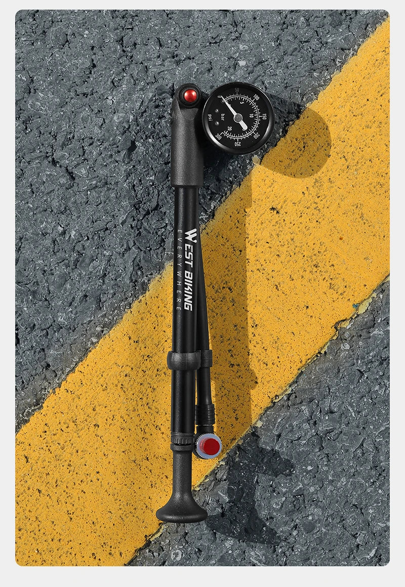 WEST BIKING 400PSI Bicycle Air Pump High Pressure MTB Bicycle Pump Front Fork Rear Suspension Pressure Gauge Schrader Valve