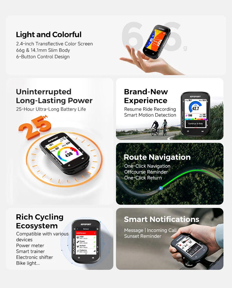 iGPSPORT BSC200S GPS Bike Computer Route Navigation Colorful Screen Wireless Bicycle Speedometer Cycling Odometer