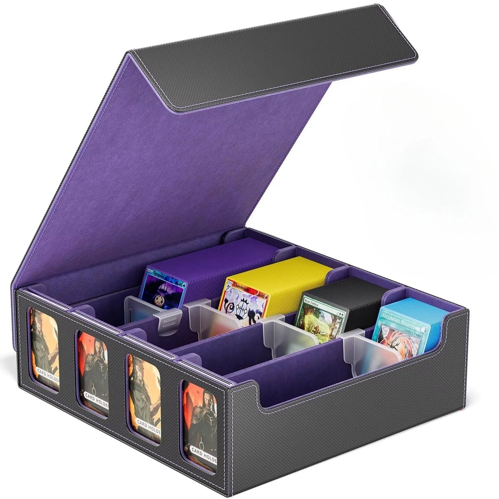 Premium Four-Row Large Capacity Diamond PU Leather Card Storage Box with Double Window Chessboard Design for YU GI OH