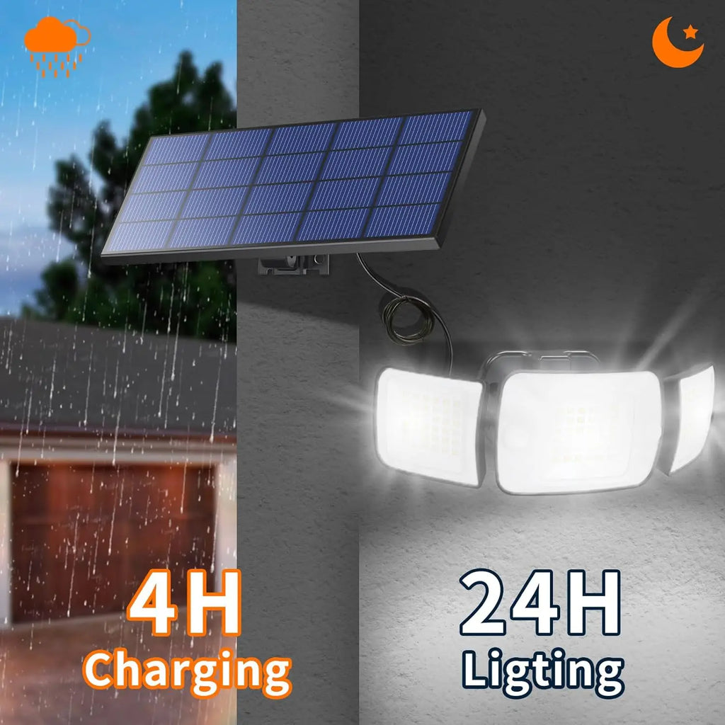 Solar Motion Sensor Flood Light with 6000mAh Battery, Dual Sensors and 9ft Cable