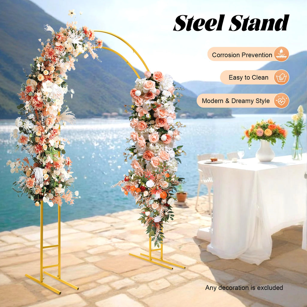 Gold Round Arch Backdrop Stand 2.2m Large Wedding Party Decor with Double Tube for Flowers Balloons Heavy Duty Steel Frame