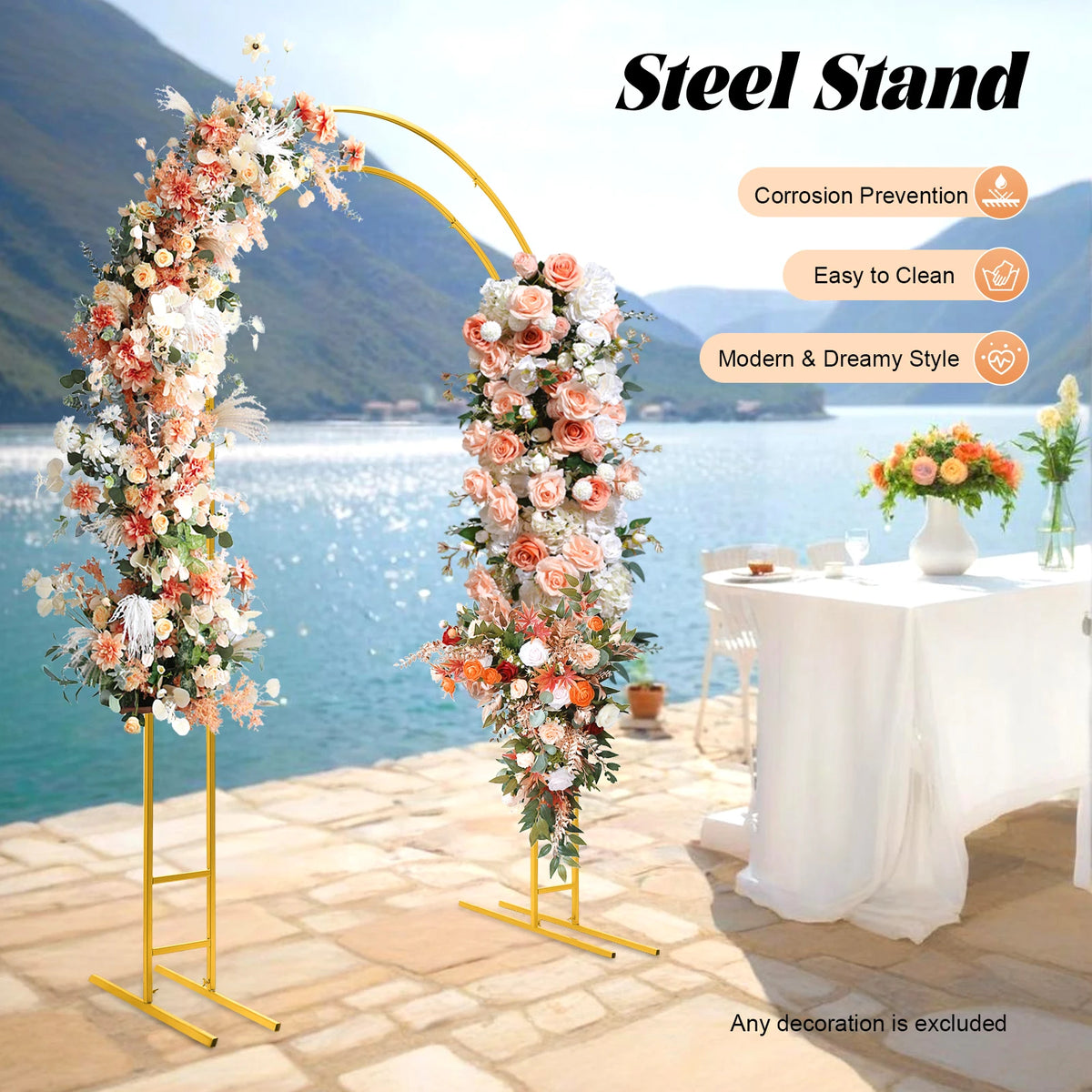 Gold Round Arch Backdrop Stand 2.2m Large Wedding Party Decor with Double Tube for Flowers Balloons Heavy Duty Steel Frame