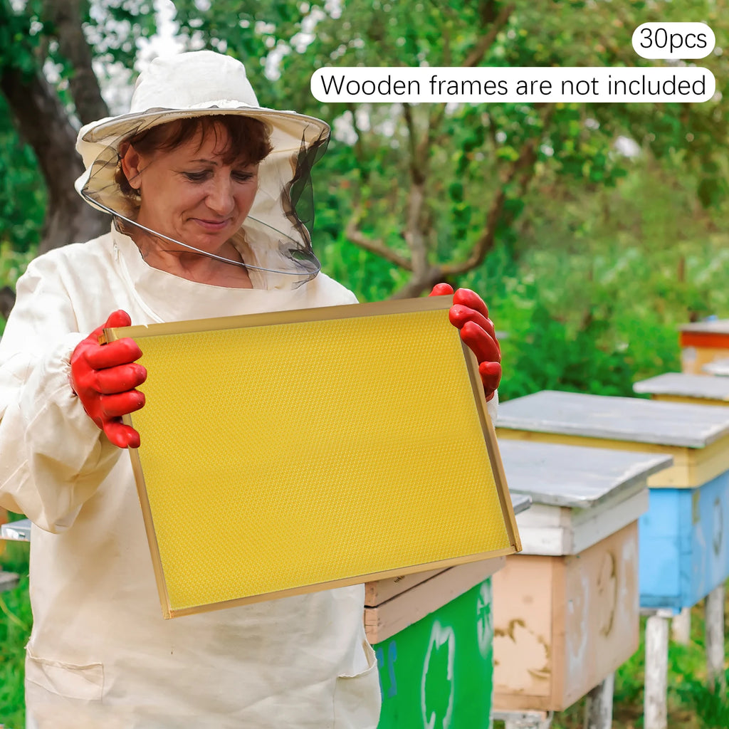 30-Pack Beeswax Foundation Sheets Natural Beeswax Hive Foundations Beekeeper's Starter Kit 7.68x16.34" Beekeeping Sheets for Increased Honey Production