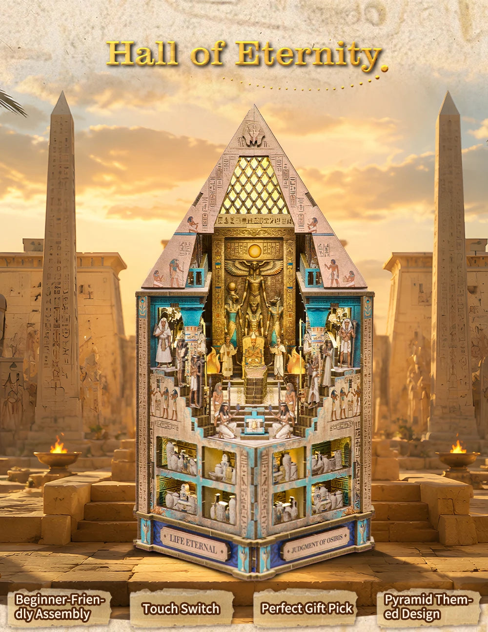 DIY Book Nook Kit, Egyptian Pyramid 3D Wooden Bookshelf Insert